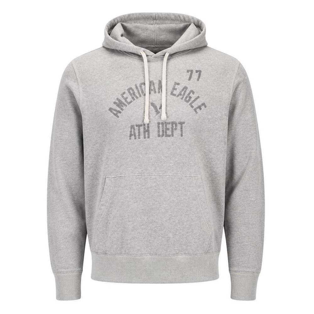 American Eagle Hoodie Mens L Gray Pullover Graphic Logo Y2K Tech Preppy Soft